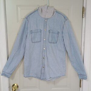 Forever 21 Mens Denim Hoodie Jacket Light Wash Medium Cotton Blend